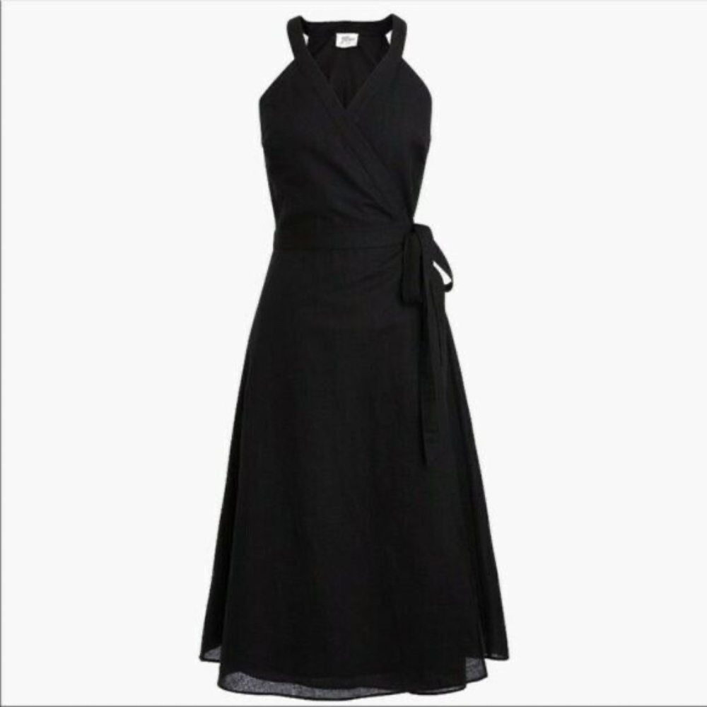 J. Crew Black Halter Wrap Midi Dress